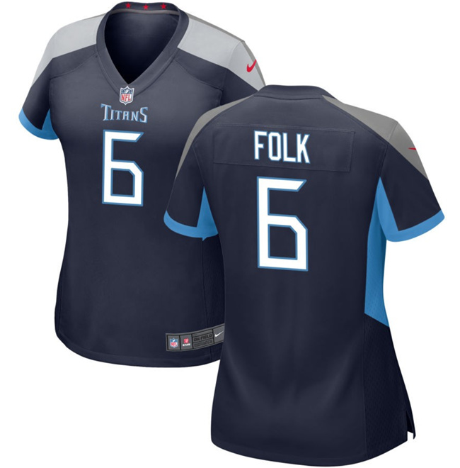 Women's TennesseWomen's Tennessee Titans #6 Nick Folk Navy Football Stitched Jersey(Run Small)